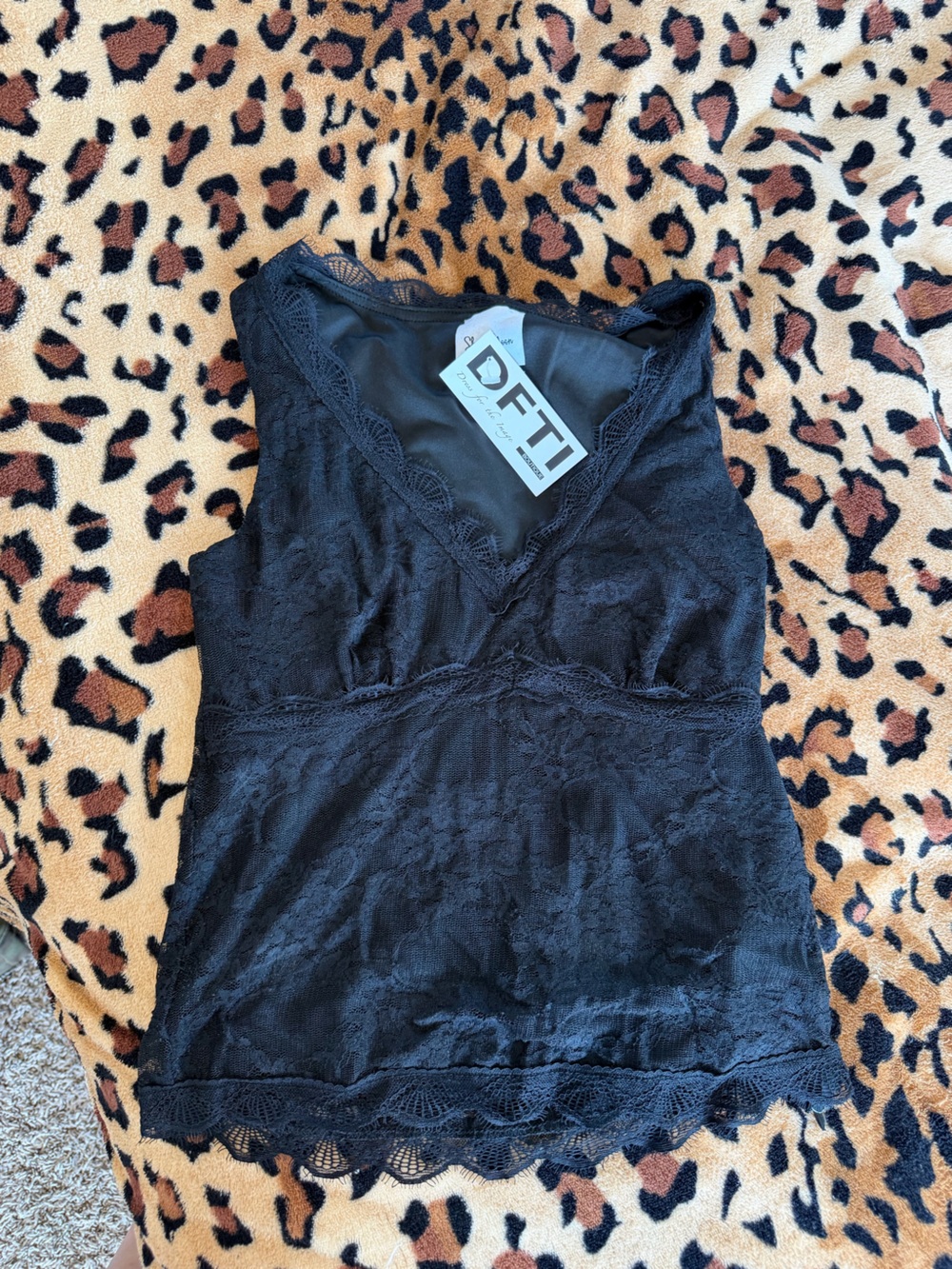 DFT Ladies' Black Lace V-Neck Cami Tank